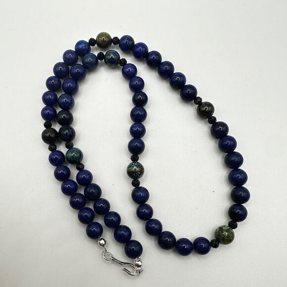 Stunning 20" lapis lazuli, azurite, and goldstone necklace with 925 hardware! - Picture 8 of 14